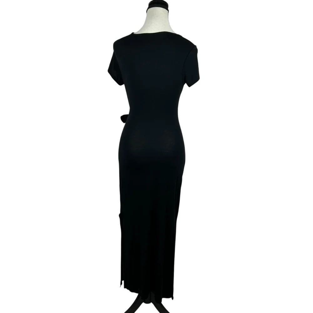 Livi By Olivia Rae Midi Dress M Black Side Tie Bodycon Maxi Minimalist Casual